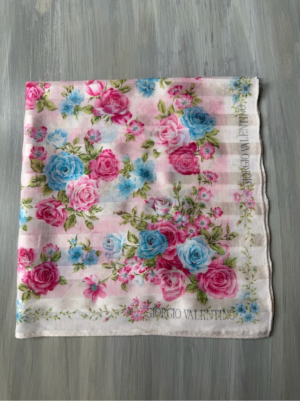 Giorgio Valentino Floral Silk Scarf - Pink & Blue Roses